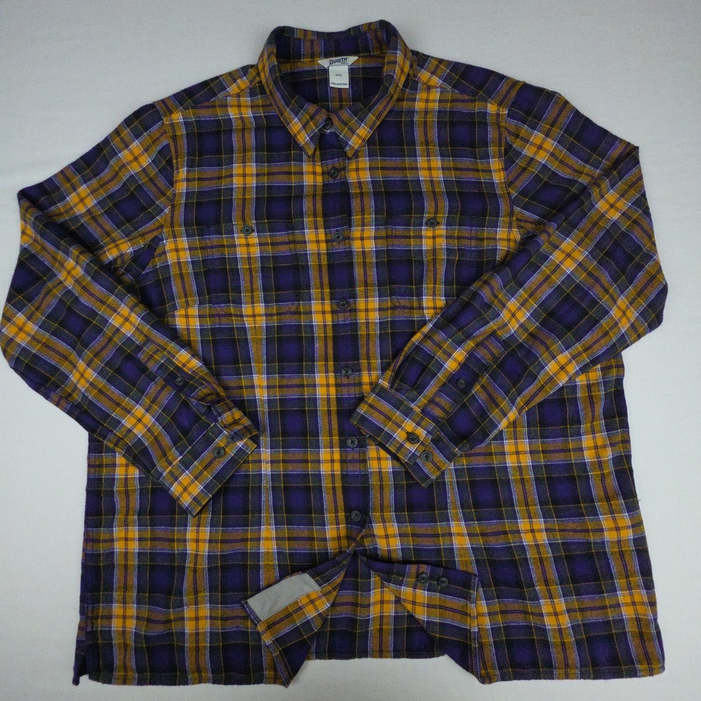 Duluth Trading Co Free Swingin Flannel Shirt Women XXL Purple Gold Plaid Cotton